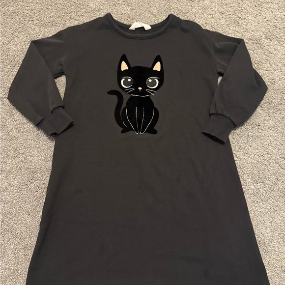 H&M Black Cat Oversized Sweatshirt Dress Sz 6-7 - Picture 1 of 4